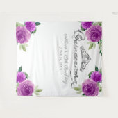 Tenture Couronne de Quinceanera argentée avec fond floral  (Devant (Horizontal))