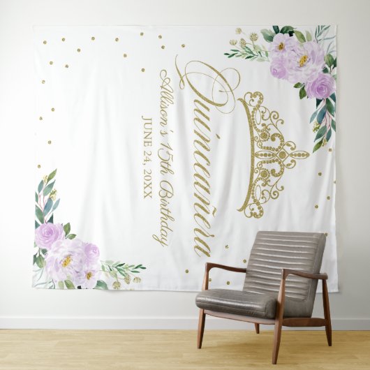 Tenture Couronne de Quinceanera Or Fleur de Lilac Toile de (En situation (horizontale))