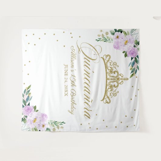 Tenture Couronne de Quinceanera Or Fleur de Lilac Toile de (Devant (Horizontal))