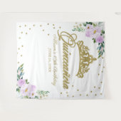 Tenture Couronne de Quinceanera Or Fond Fleurs de Lilas (Devant (Horizontal))