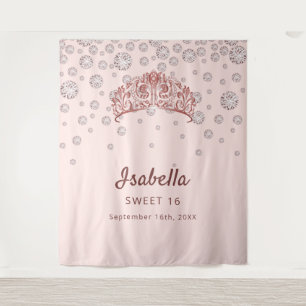 Tenture Couronne de tiara en or rose pour Sweet 16 avec mo
