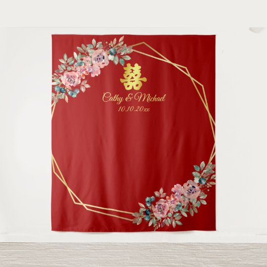 Tenture Couronne fleurie or rouge mariage chinois arrière- (Devant)