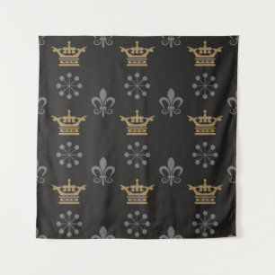 Tenture Couronnes d'or sur fond d'écran noir, motif transp