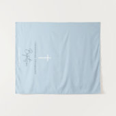 Tenture Couvre-table pour baptême garçon bleu Croix (Devant (Horizontal))