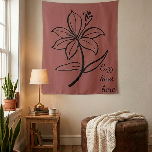Tenture Cozy Lives Here | Warm Minimalist Botanical Wall T