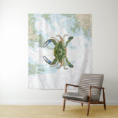 Tenture Crabe bleu avec carte marine de la baie Chesapeake (En situation)