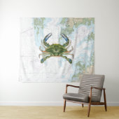 Tenture Crabe bleu avec carte marine de la baie Chesapeake (En situation (horizontale))