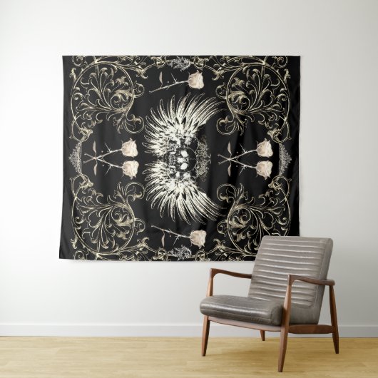 Tenture Crâne à ailes de romance gothique victorienne et r (En situation (horizontale))