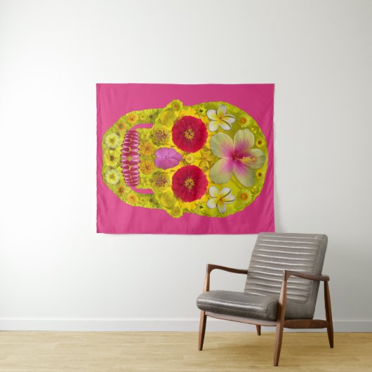 Tenture Crâne à fleurs 8 (En situation (horizontale))