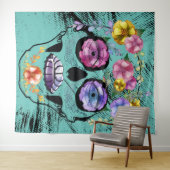 Tenture Crâne à sucre Crâne à fleurs Turquoise Femme (En situation (horizontale))