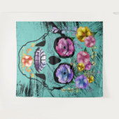 Tenture Crâne à sucre Crâne à fleurs Turquoise Femme (Devant (Horizontal))