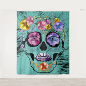 Tenture Crâne à sucre Crâne à fleurs Turquoise Femme (Devant)