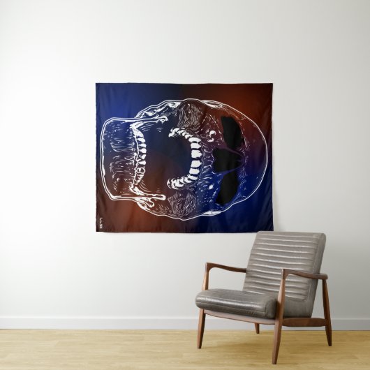 Tenture Crâne bleu blanc rouge - Crâne humain (En situation (horizontale))