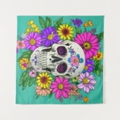 Tenture crâne coloré avec des fleurs (Devant (Horizontal))