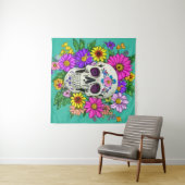 Tenture crâne coloré avec des fleurs (En situation (horizontale))