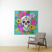 Tenture crâne coloré avec des fleurs (En situation)