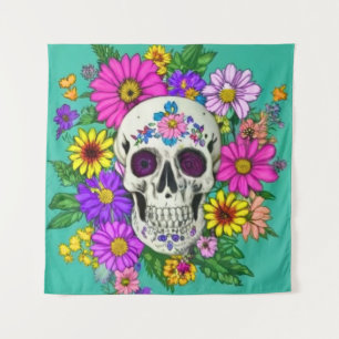 Tenture crâne coloré avec des fleurs 