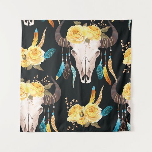 Tenture Crâne de buffle décoré de fleurs sans joint (Devant)
