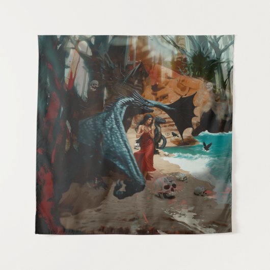 Tenture Crâne de dragon Abstrait Occulte Cuisine foncée AI (Devant)