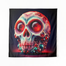 Crâne de géode rouge orné de bijoux