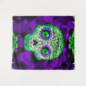 Tenture Crâne de sucre lumineux vert et violet Halloween (Devant (Horizontal))