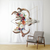 Tenture Crâne de taureau floral boho géométrique (En situation)