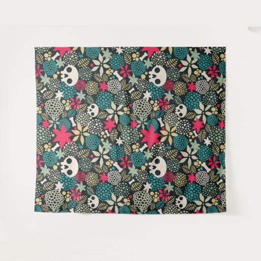 Tenture Crâne en fleurs (Devant (Horizontal))