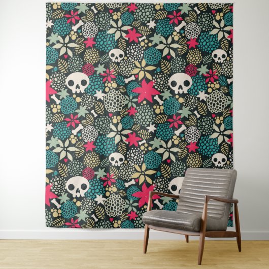 Tenture Crâne en fleurs (En situation)