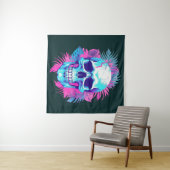 Tenture Crâne floral en style Vaporwave (En situation (horizontale))
