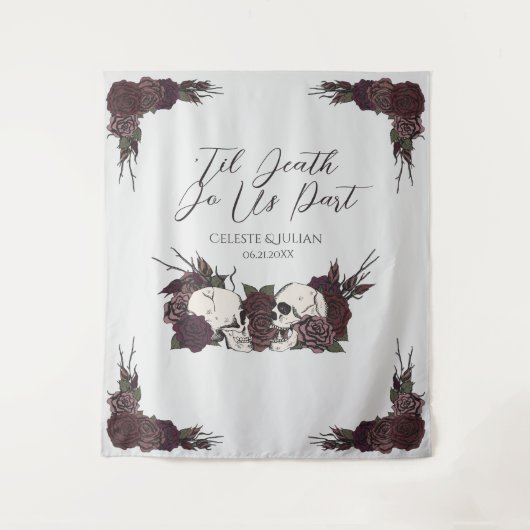 Tenture Crâne Floral Gris Clair Gothic Til Death (Devant)
