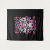 Tenture Crâne floral, squelette aquarelle rose, Halloween. (Devant (Horizontal))