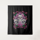 Tenture Crâne floral, squelette aquarelle rose, Halloween. (Devant)