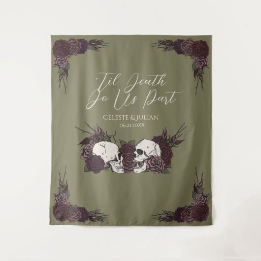 Tenture Crâne Floral Vert Olive Gothic Til Death (Devant)