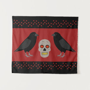 Tenture Crâne gothique et ravens du gardien Halloween