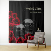 Tenture Crâne gothique rouge effrayant et Halloween Rose (En situation)