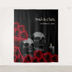 Tenture Crâne gothique rouge effrayant et Halloween Rose