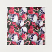 Tenture Crâne humain avec flamants et fleurs de rose rouge (Devant (Horizontal))