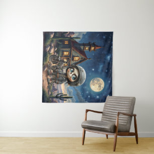 Tenture Crâne Mignon Motard   Balade au Clair de Lune à Tr