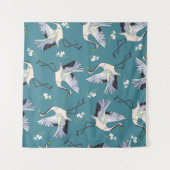 Tenture crane, pattern, illustration flying bird flower (Devant (Horizontal))