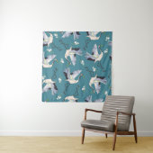 Tenture crane, pattern, illustration flying bird flower (En situation)