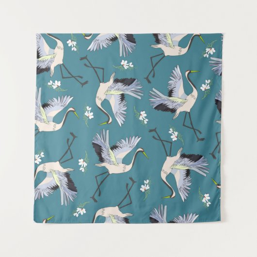 Tenture crane, pattern, illustration flying bird flower (Devant)