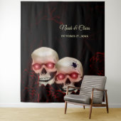 Tenture Crâne rouge floral foncé moody gothique crâne Hall (En situation)