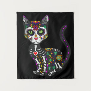 Tenture Crâne sucre Chat mexicain Halloween Jour De La Mor