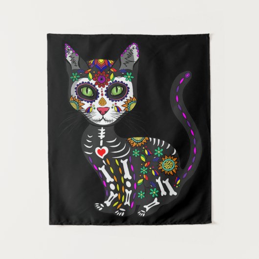 Tenture Crâne sucre Chat mexicain Halloween Jour De La Mor (Devant)