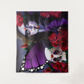 Tenture Crâne sucre Roses rouges pourpre (Devant)