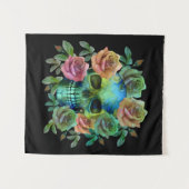 TENTURE CRÂNE VERT DE LA MORT AVEC FLEURS (Devant (Horizontal))