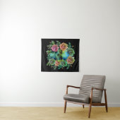 TENTURE CRÂNE VERT DE LA MORT AVEC FLEURS (En situation (horizontale))