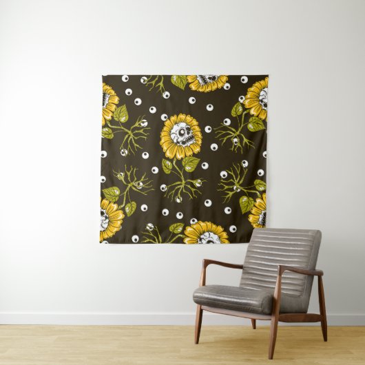 Tenture Crânes de tournesol : Unique Motif sans fil. (En situation)