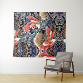 Tenture CRANES DE VOL, VAGUES, FLEURS DE PRINTEMPS Japonai (En situation (horizontale))