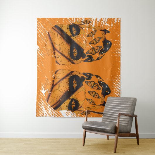 Tenture Crânes et papillon monarque (En situation)